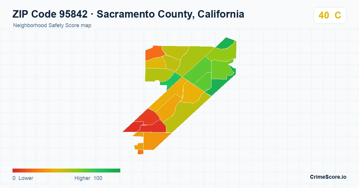 ZIP Code 95842 in Sacramento County, California neighborhood Safety Score map