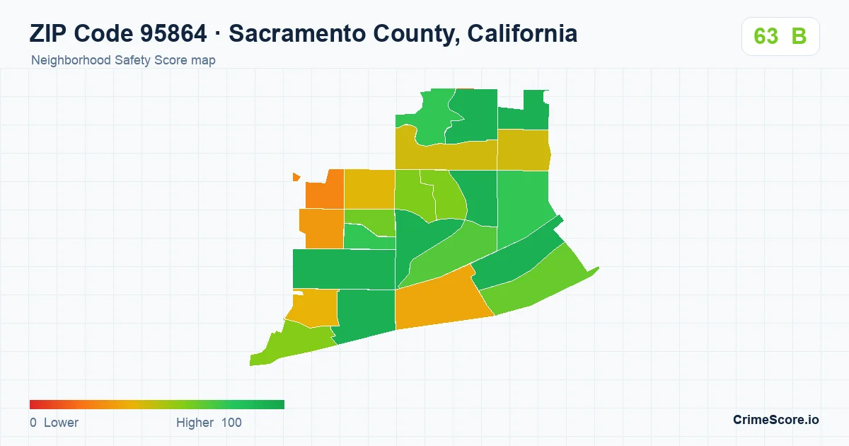 ZIP Code 95864 in Sacramento County, California neighborhood Safety Score map