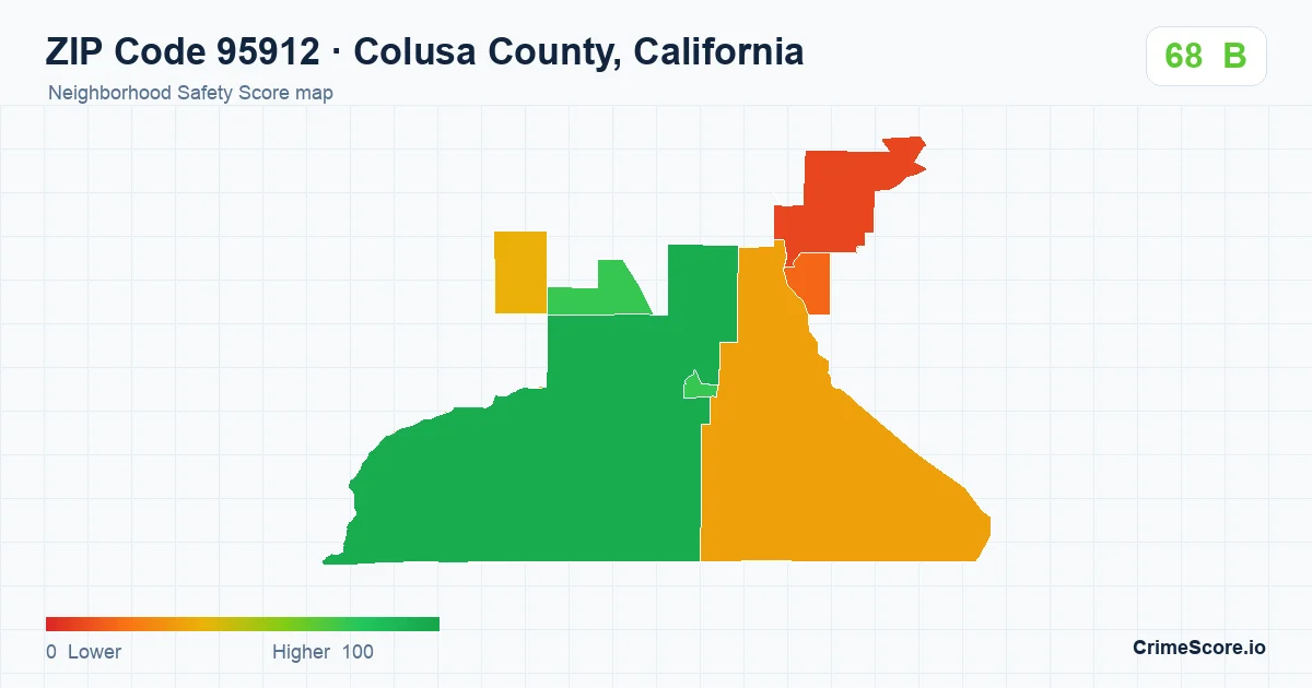 ZIP Code 95912 in Colusa County, California neighborhood Safety Score map