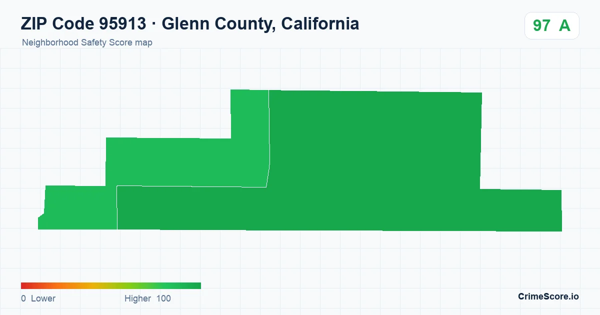 ZIP Code 95913 in Glenn County, California neighborhood Safety Score map
