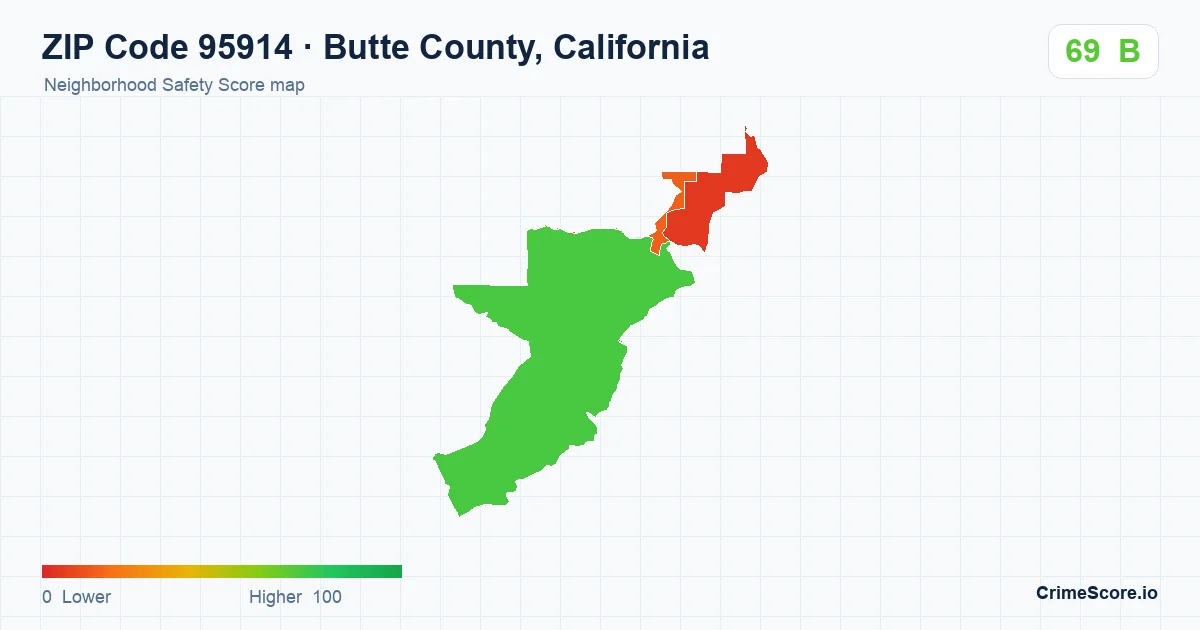 ZIP Code 95914 in Butte County, California neighborhood Safety Score map