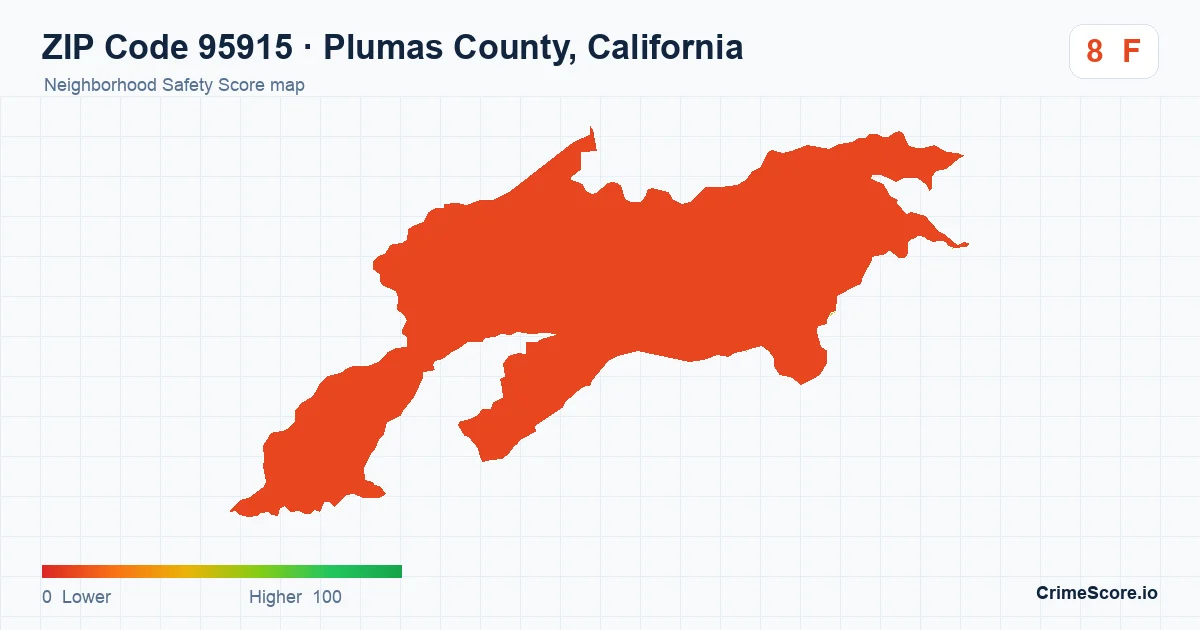 ZIP Code 95915 in Plumas County, California neighborhood Safety Score map
