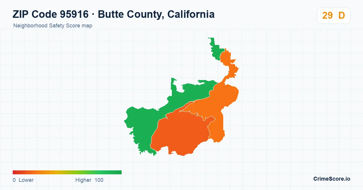 ZIP Code 95916 in Butte County, California neighborhood Safety Score map