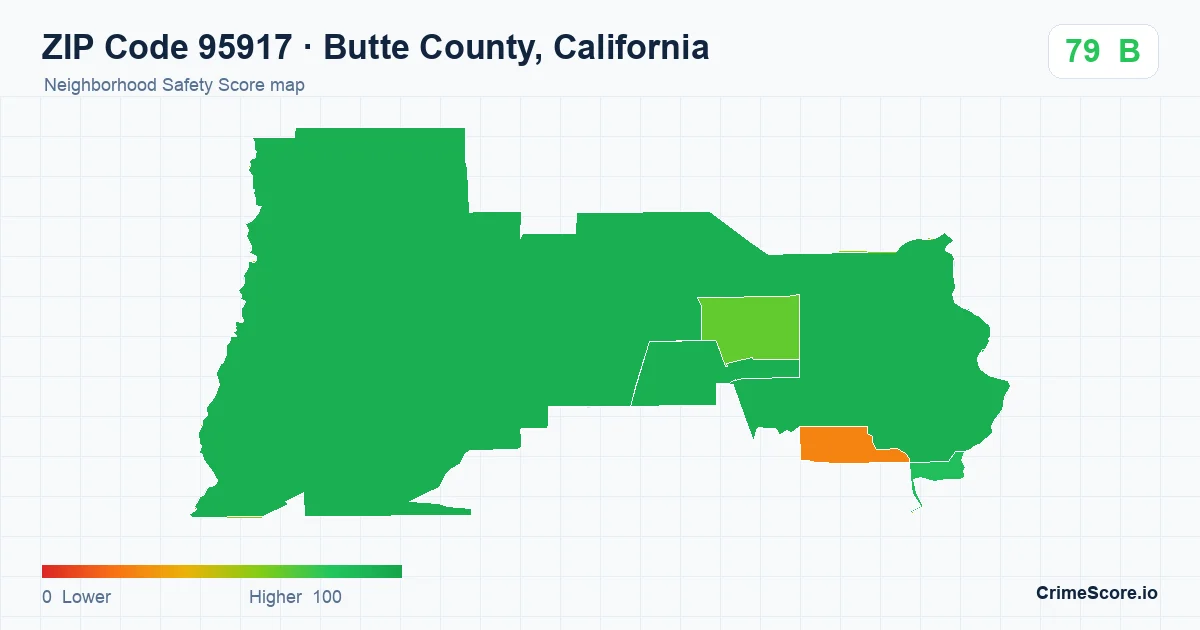 ZIP Code 95917 in Butte County, California neighborhood Safety Score map