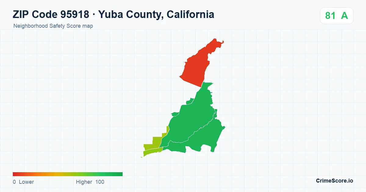 ZIP Code 95918 in Yuba County, California neighborhood Safety Score map