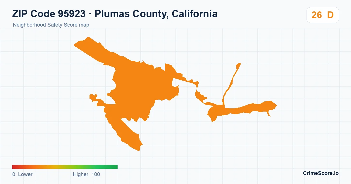 ZIP Code 95923 in Plumas County, California neighborhood Safety Score map