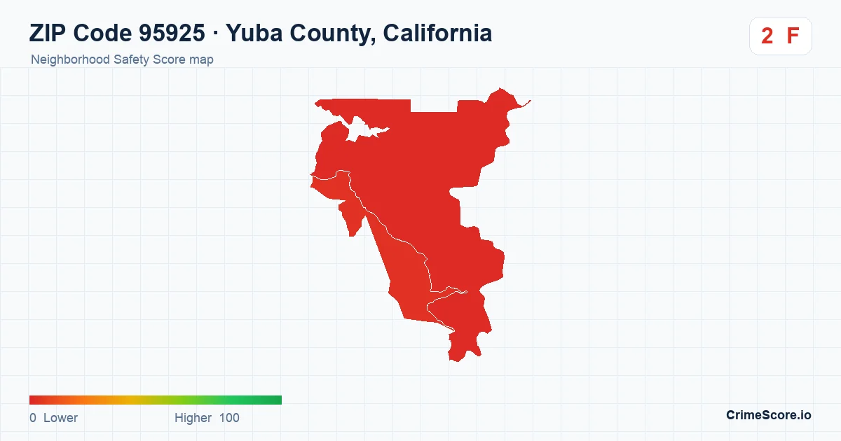 ZIP Code 95925 in Yuba County, California neighborhood Safety Score map