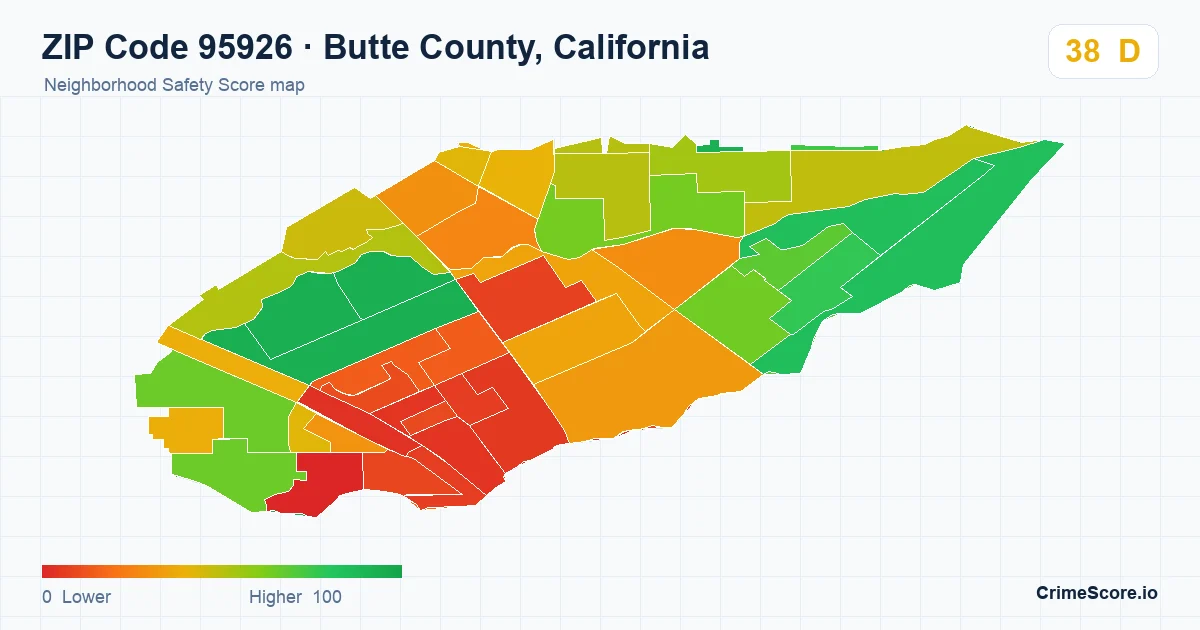 ZIP Code 95926 in Butte County, California neighborhood Safety Score map