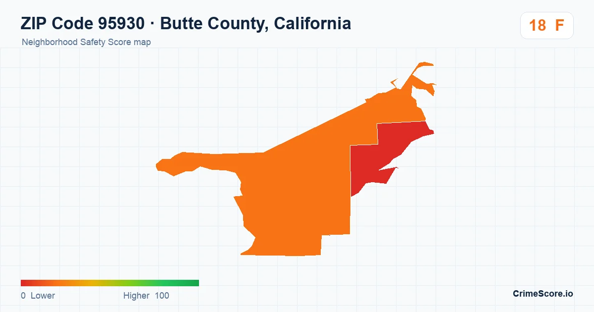 ZIP Code 95930 in Butte County, California neighborhood Safety Score map