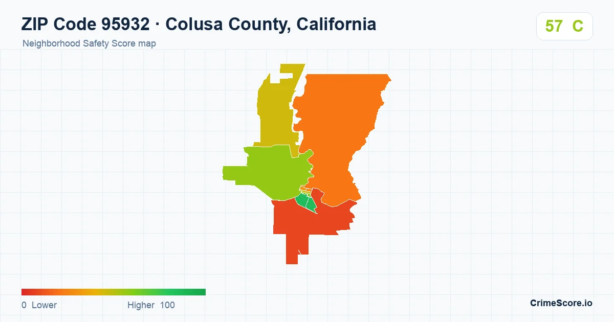 ZIP Code 95932 in Colusa County, California neighborhood Safety Score map