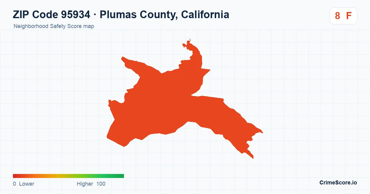 ZIP Code 95934 in Plumas County, California neighborhood Safety Score map