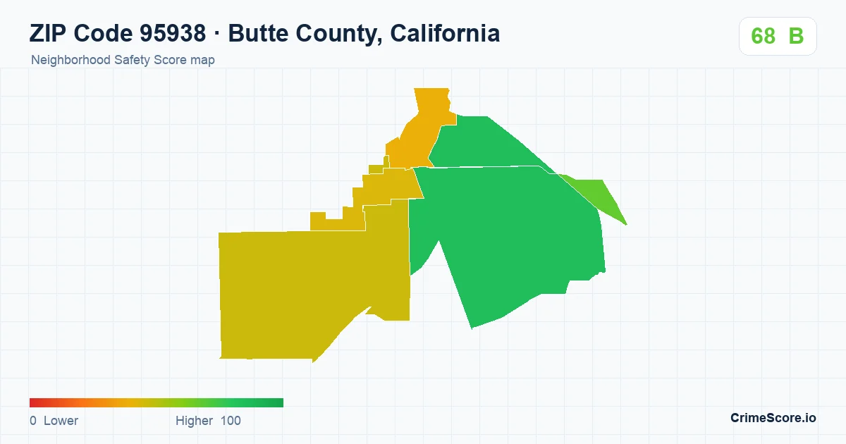 ZIP Code 95938 in Butte County, California neighborhood Safety Score map