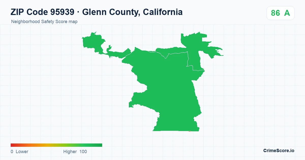 ZIP Code 95939 in Glenn County, California neighborhood Safety Score map