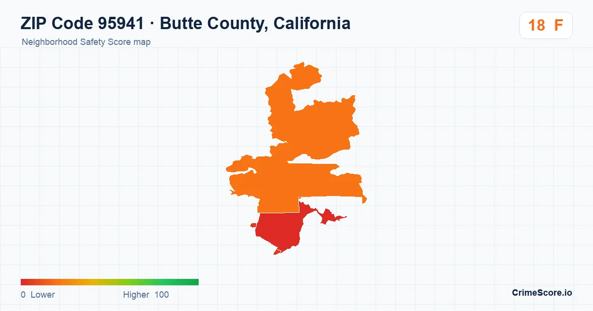 ZIP Code 95941 in Butte County, California neighborhood Safety Score map