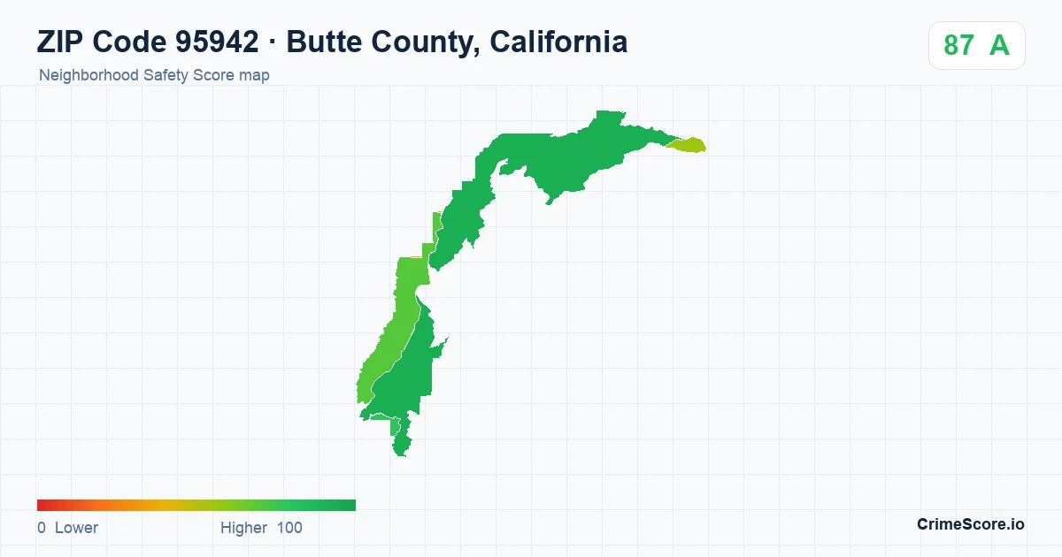 ZIP Code 95942 in Butte County, California neighborhood Safety Score map