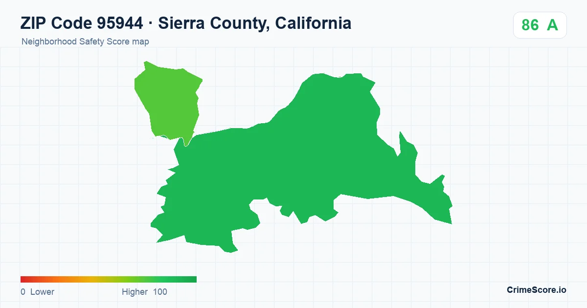 ZIP Code 95944 in Sierra County, California neighborhood Safety Score map