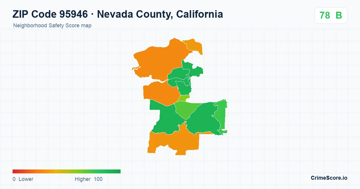 ZIP Code 95946 in Nevada County, California neighborhood Safety Score map