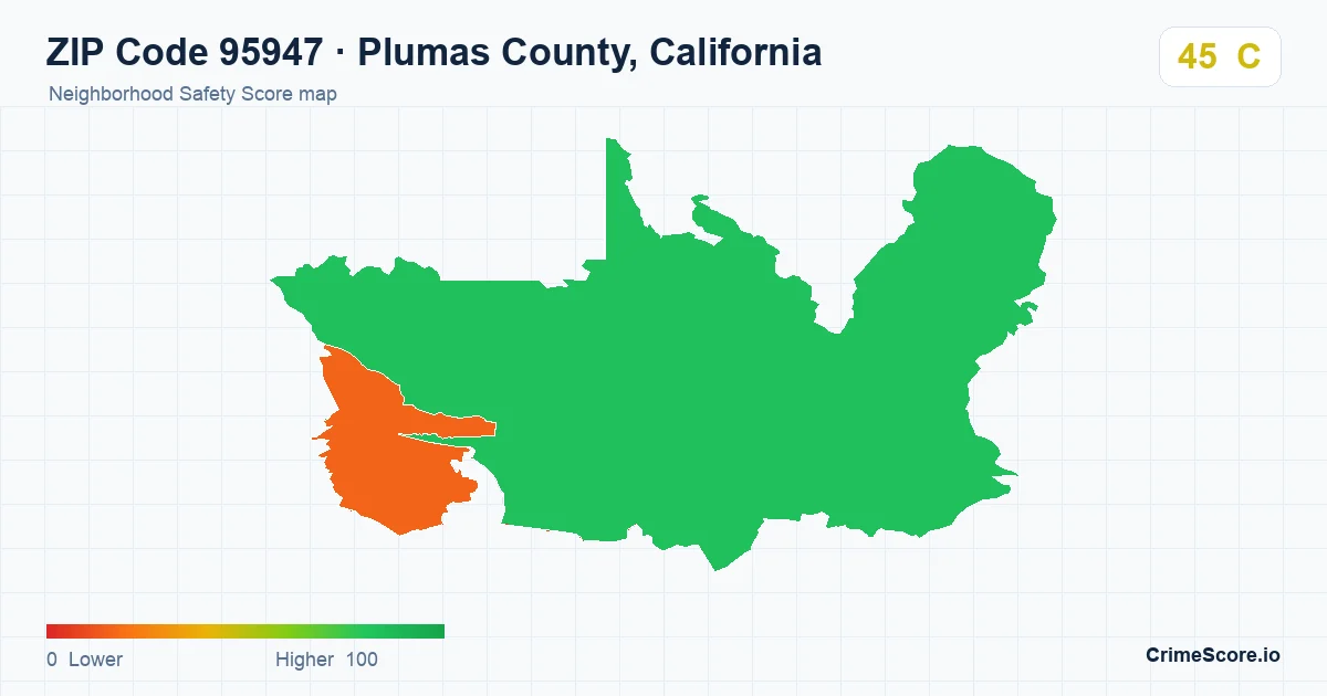 ZIP Code 95947 in Plumas County, California neighborhood Safety Score map