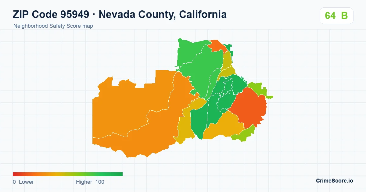 ZIP Code 95949 in Nevada County, California neighborhood Safety Score map