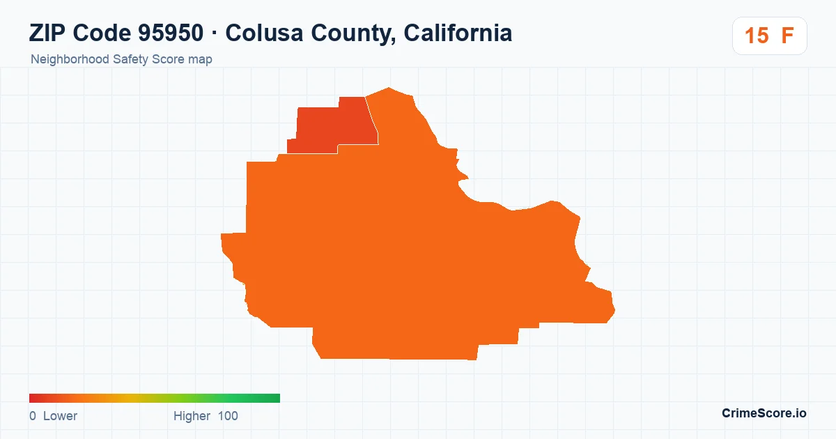 ZIP Code 95950 in Colusa County, California neighborhood Safety Score map