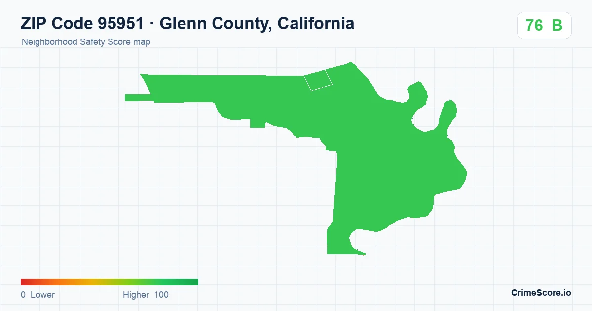ZIP Code 95951 in Glenn County, California neighborhood Safety Score map