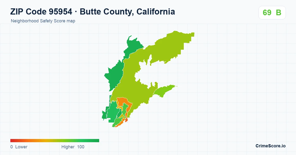 ZIP Code 95954 in Butte County, California neighborhood Safety Score map