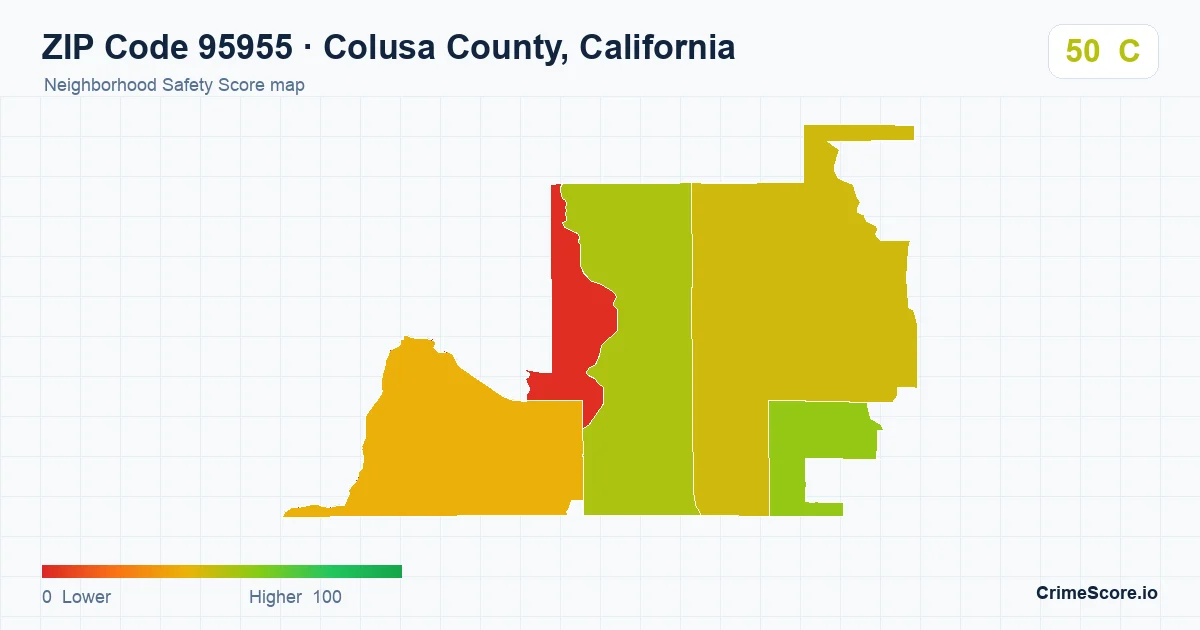 ZIP Code 95955 in Colusa County, California neighborhood Safety Score map