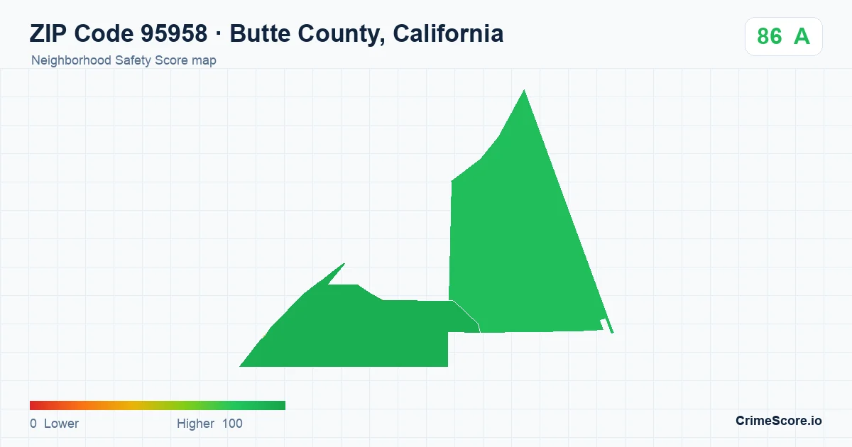 ZIP Code 95958 in Butte County, California neighborhood Safety Score map