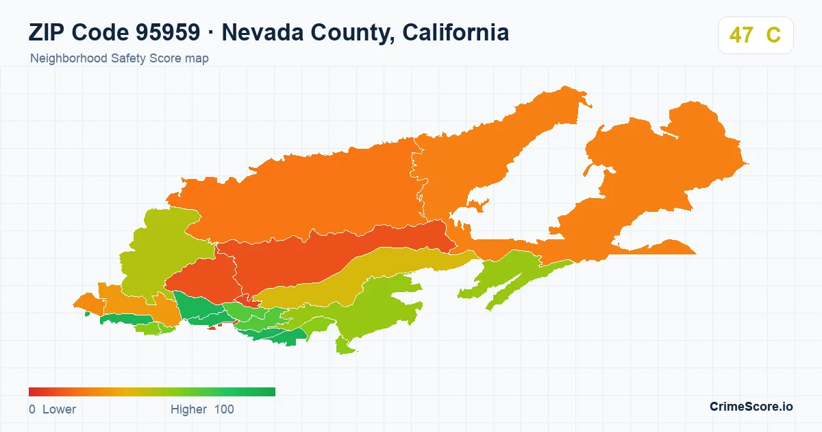 ZIP Code 95959 in Nevada County, California neighborhood Safety Score map