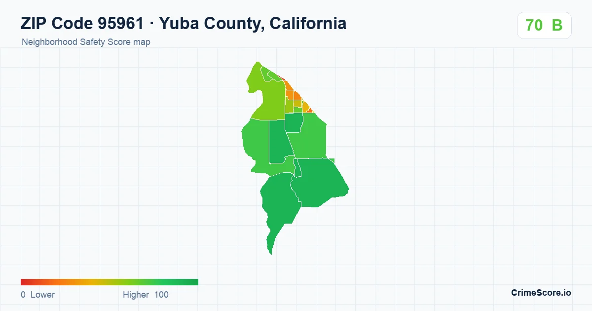 ZIP Code 95961 in Yuba County, California neighborhood Safety Score map