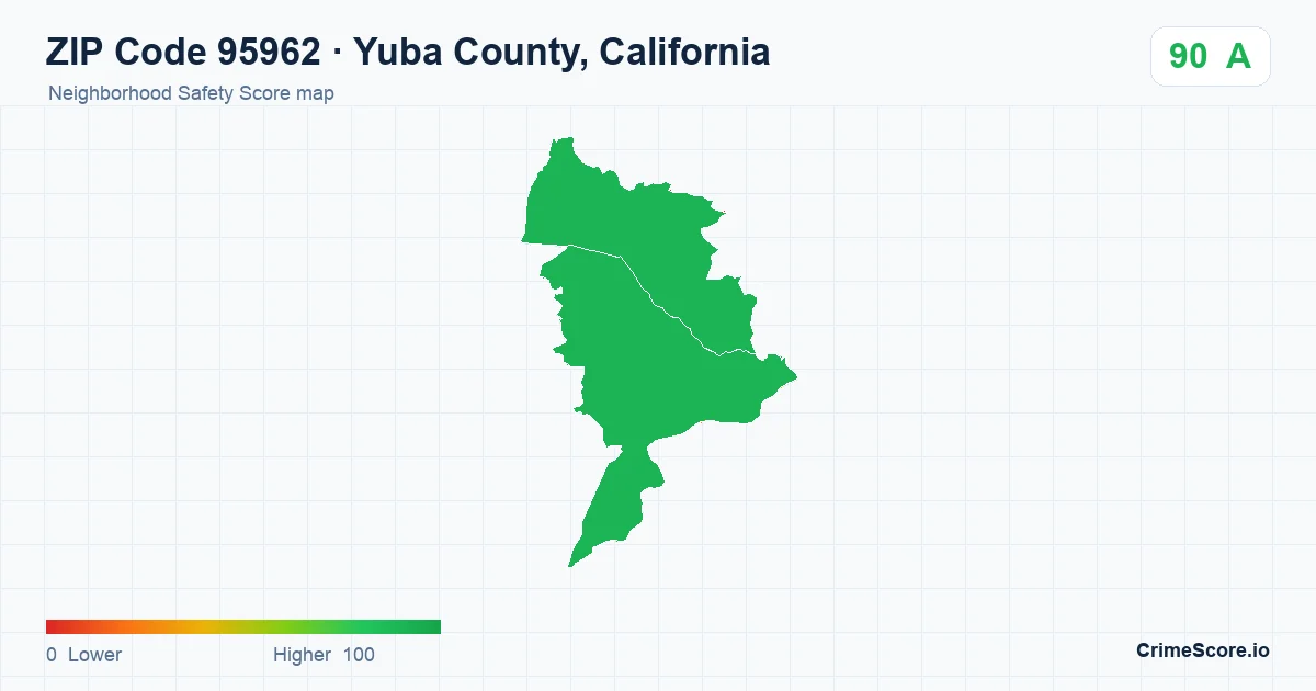 ZIP Code 95962 in Yuba County, California neighborhood Safety Score map