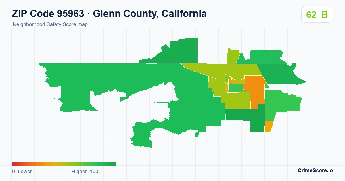 ZIP Code 95963 in Glenn County, California neighborhood Safety Score map
