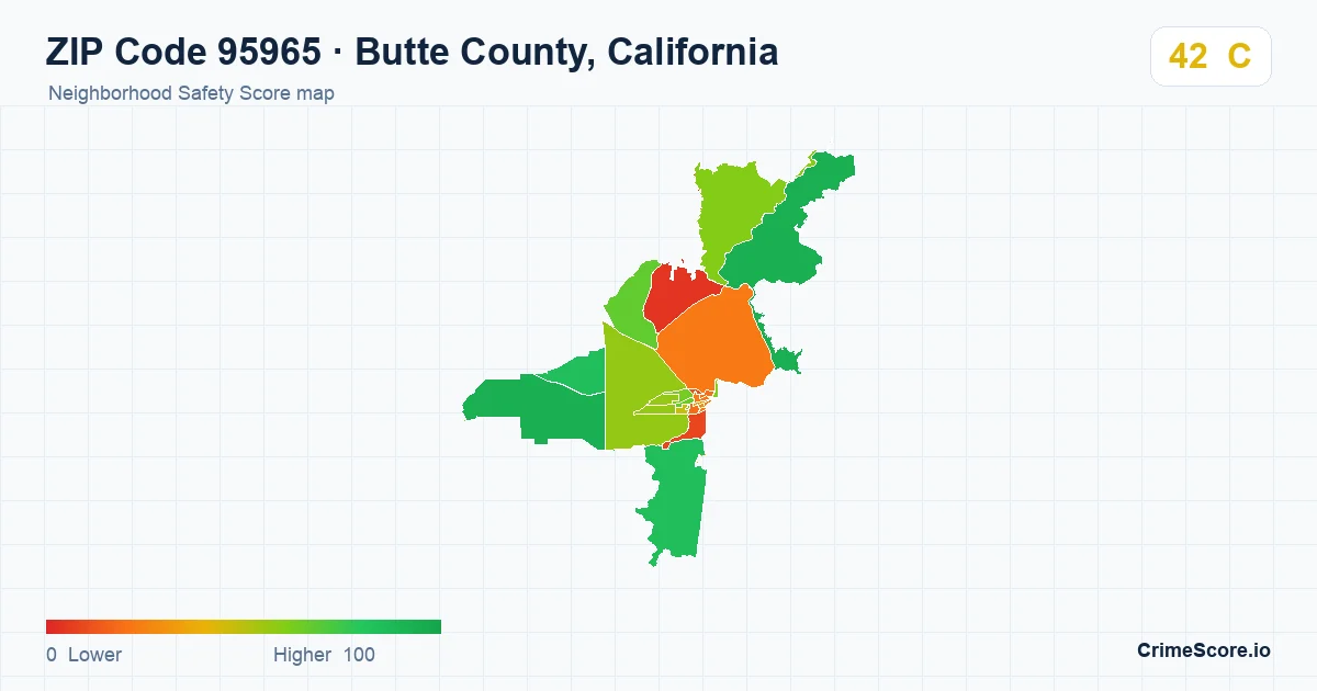 ZIP Code 95965 in Butte County, California neighborhood Safety Score map