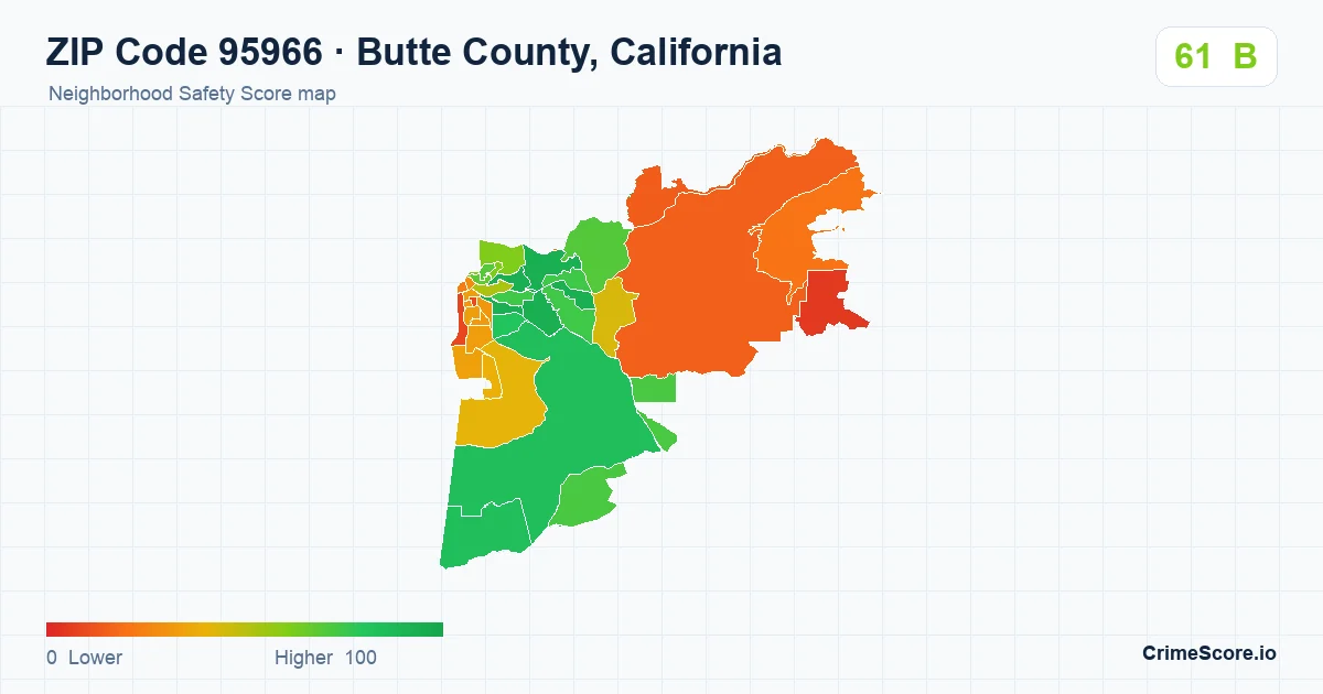 ZIP Code 95966 in Butte County, California neighborhood Safety Score map