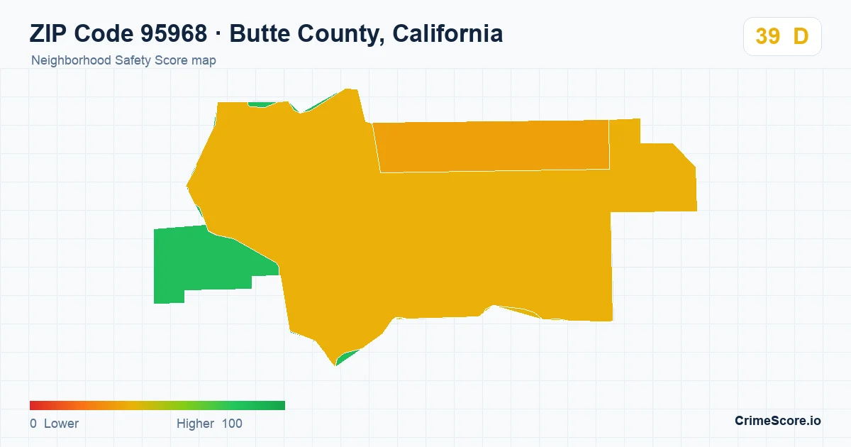ZIP Code 95968 in Butte County, California neighborhood Safety Score map