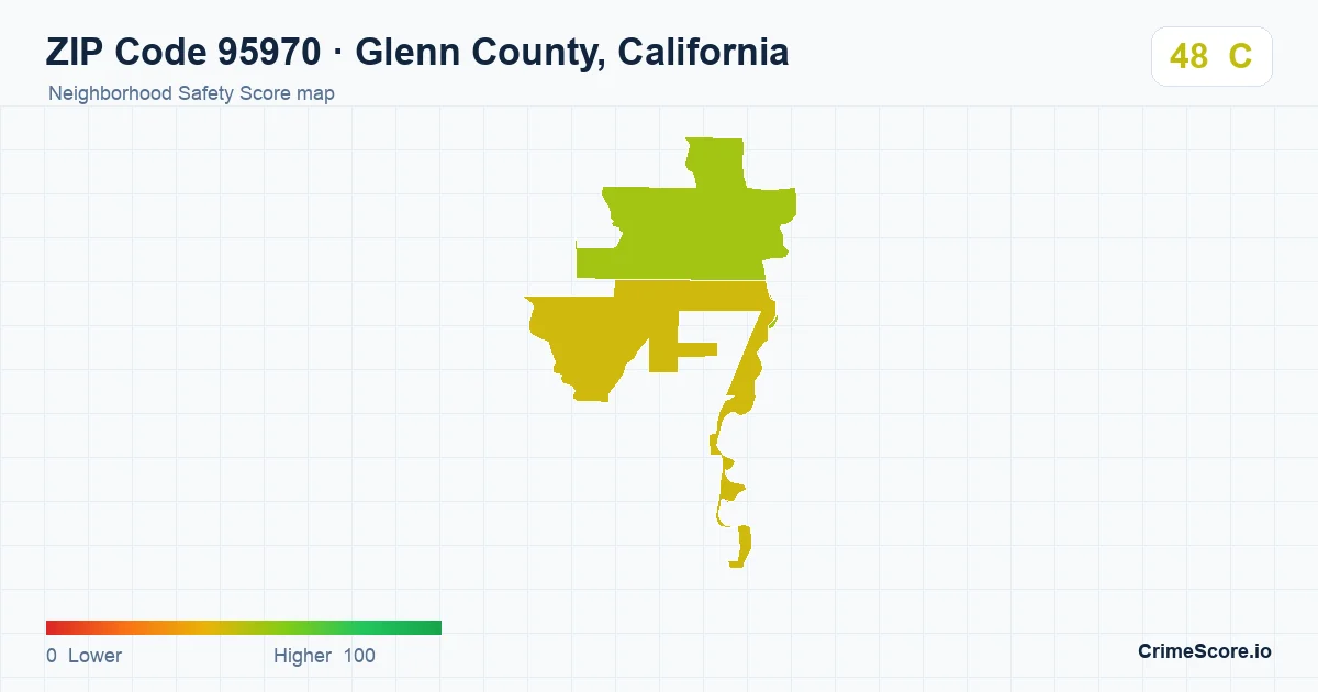 ZIP Code 95970 in Glenn County, California neighborhood Safety Score map