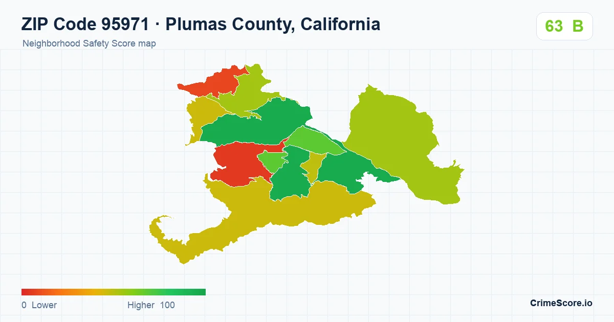ZIP Code 95971 in Plumas County, California neighborhood Safety Score map