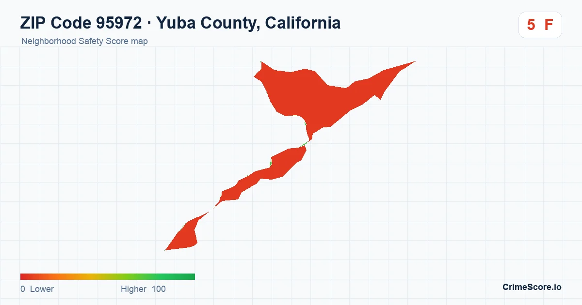 ZIP Code 95972 in Yuba County, California neighborhood Safety Score map