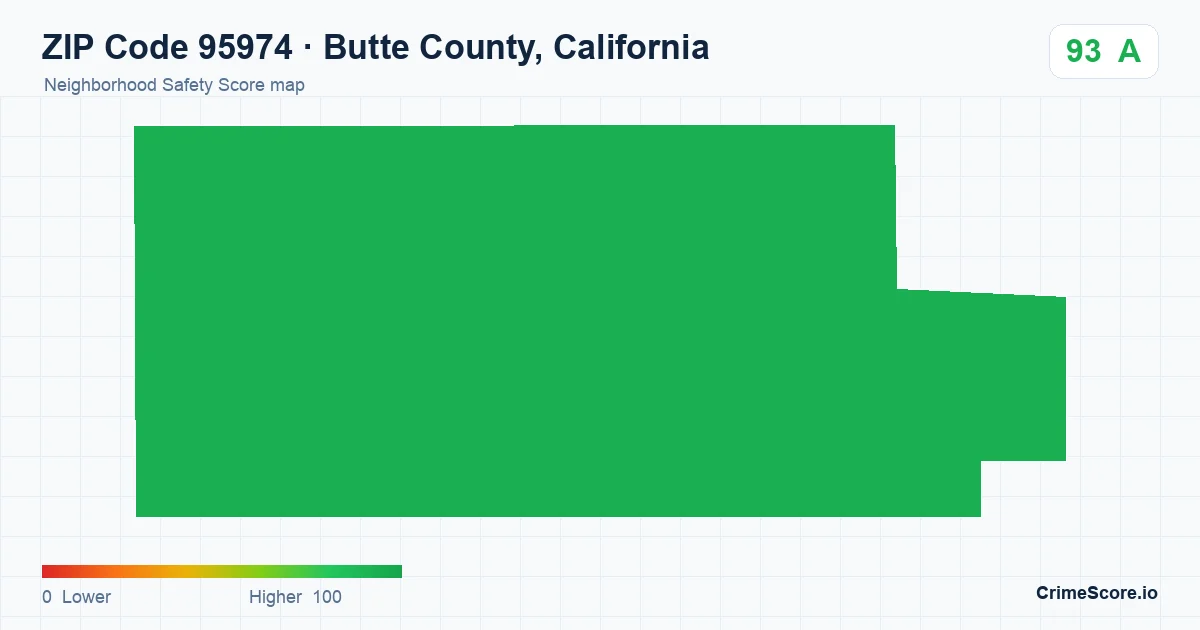 ZIP Code 95974 in Butte County, California neighborhood Safety Score map