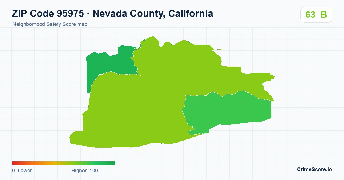 ZIP Code 95975 in Nevada County, California neighborhood Safety Score map