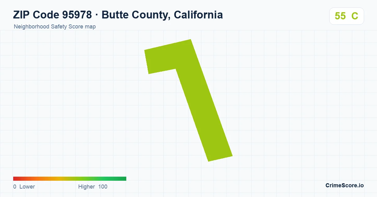 ZIP Code 95978 in Butte County, California neighborhood Safety Score map