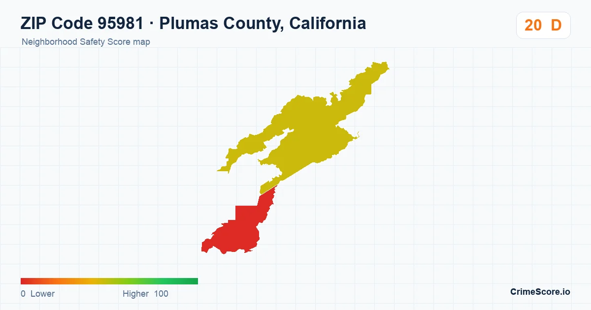 ZIP Code 95981 in Plumas County, California neighborhood Safety Score map