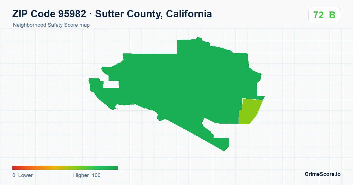 ZIP Code 95982 in Sutter County, California neighborhood Safety Score map