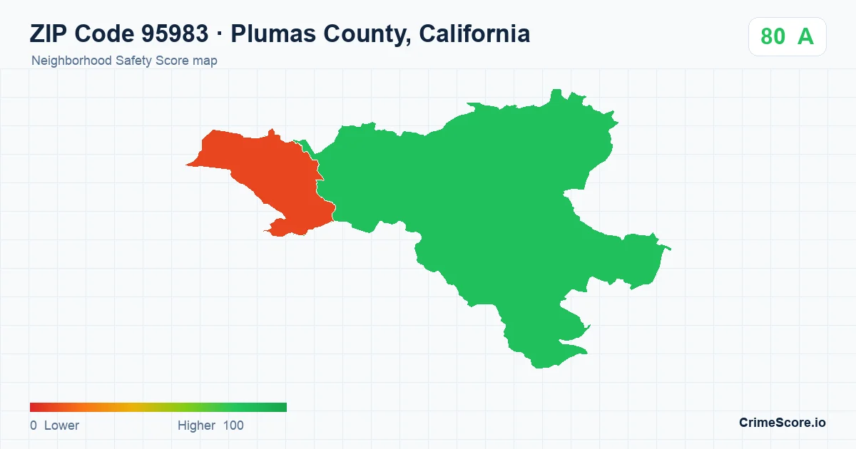 ZIP Code 95983 in Plumas County, California neighborhood Safety Score map