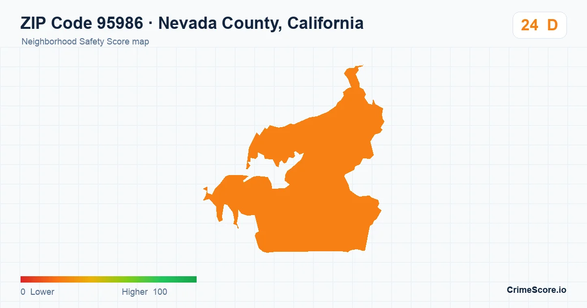 ZIP Code 95986 in Nevada County, California neighborhood Safety Score map