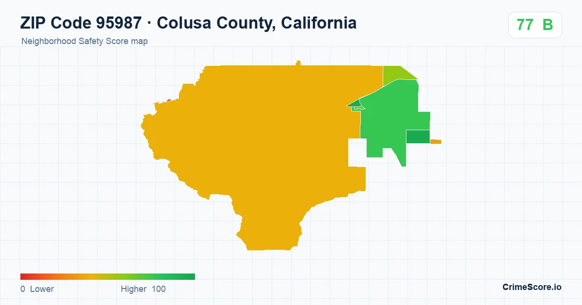 ZIP Code 95987 in Colusa County, California neighborhood Safety Score map