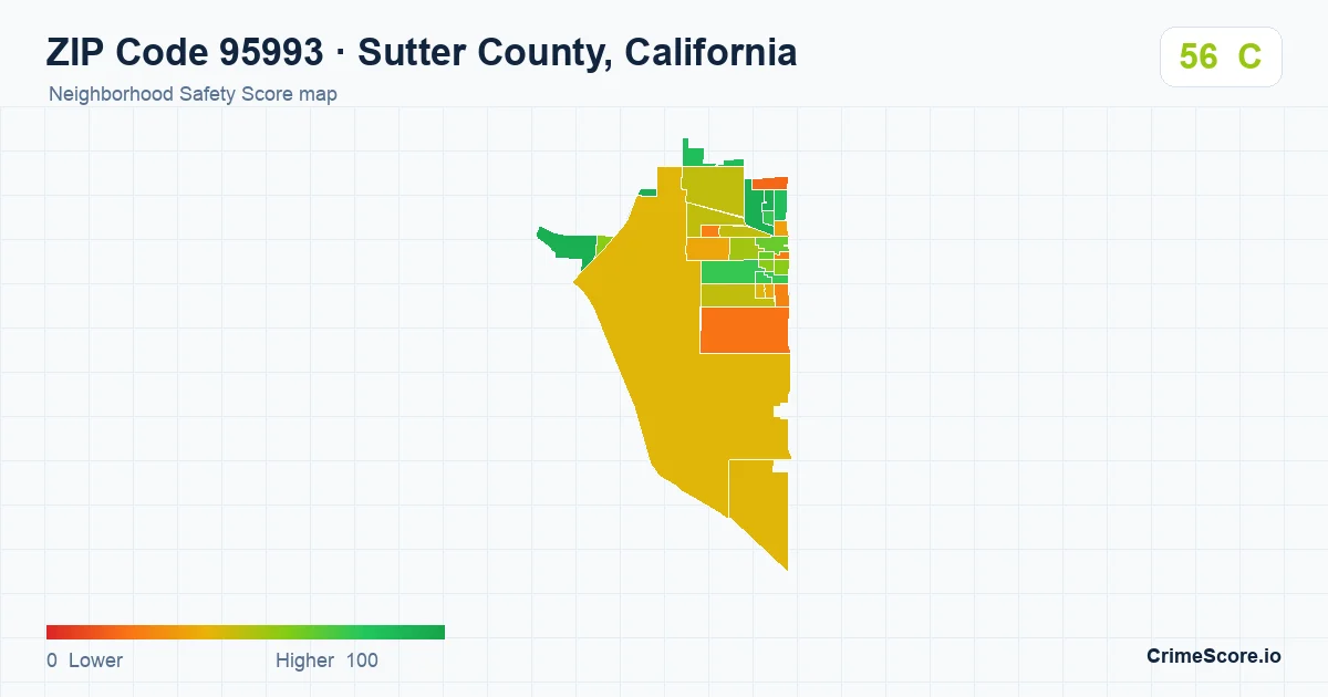 ZIP Code 95993 in Sutter County, California neighborhood Safety Score map