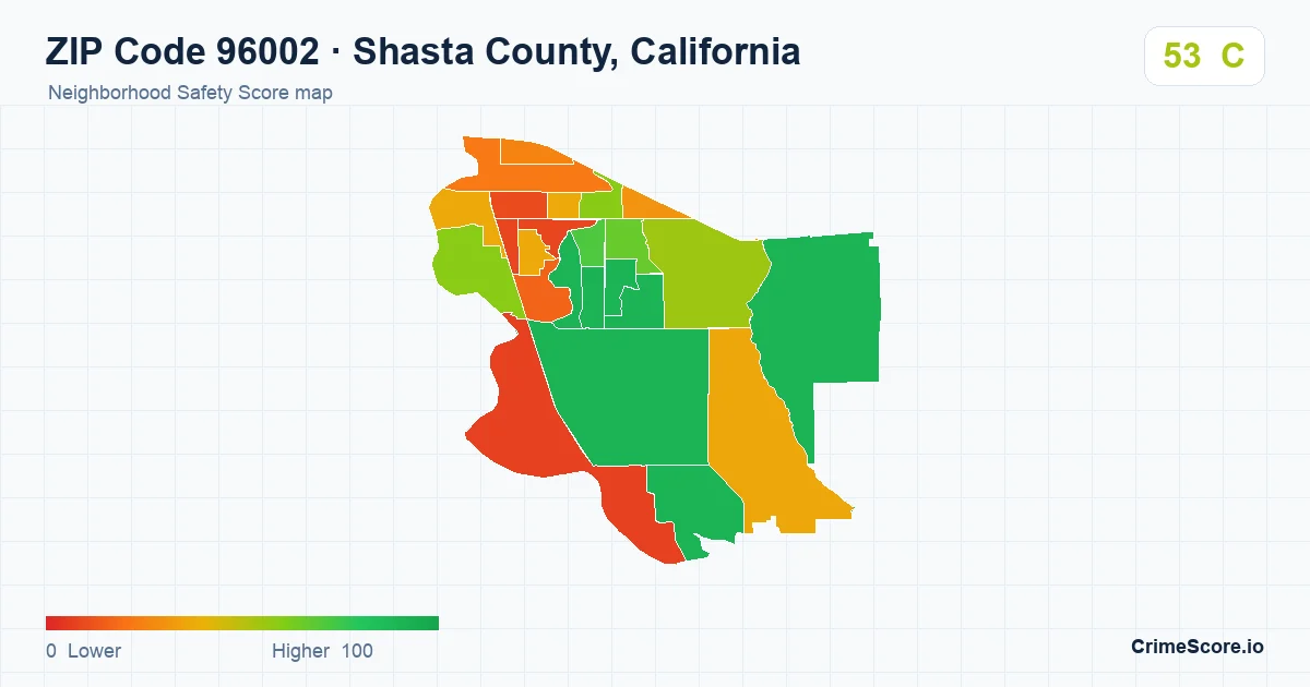 ZIP Code 96002 in Shasta County, California neighborhood Safety Score map