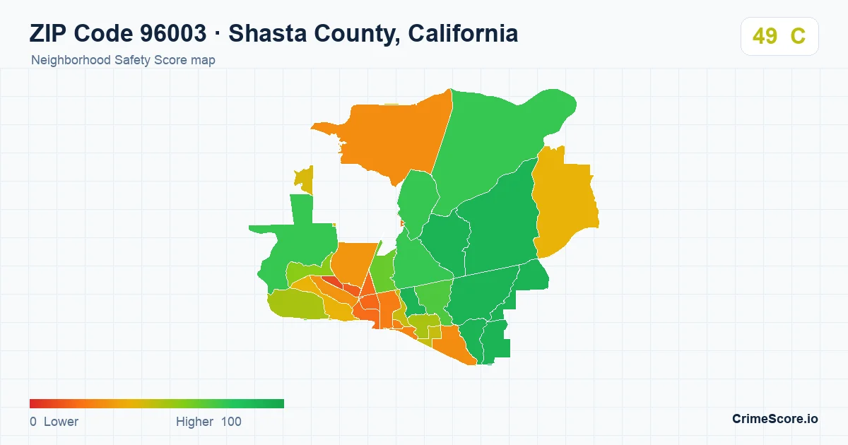 ZIP Code 96003 in Shasta County, California neighborhood Safety Score map