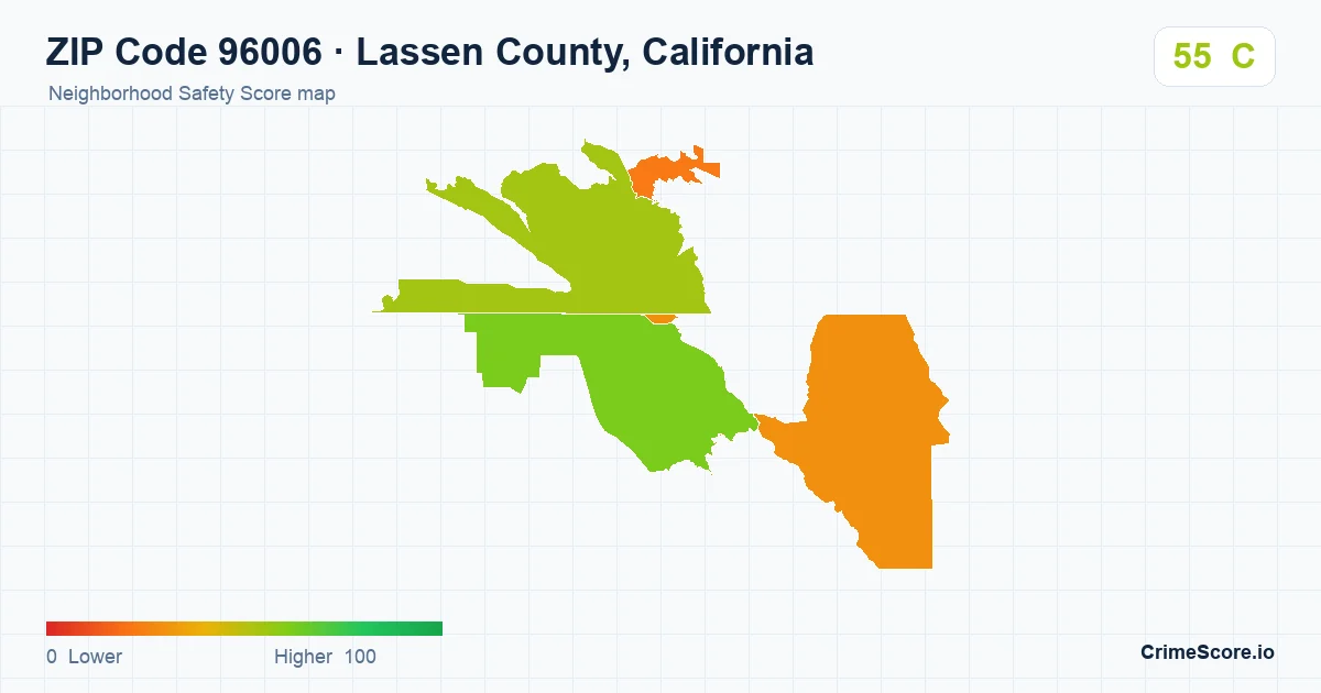 ZIP Code 96006 in Lassen County, California neighborhood Safety Score map